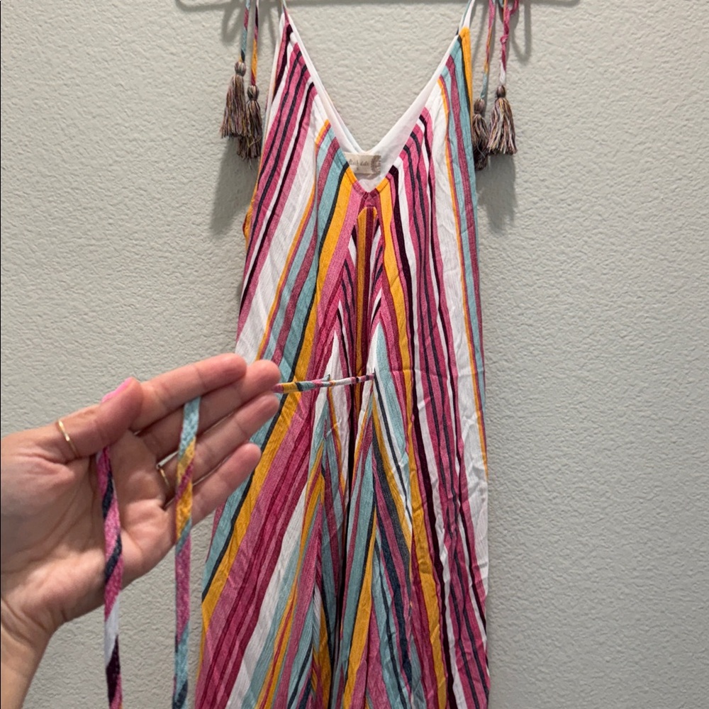 Altar’d State Quesada Maxi Dress Rainbow Stripe Side Slit Tassels Small EUC - Picture 8 of 8
